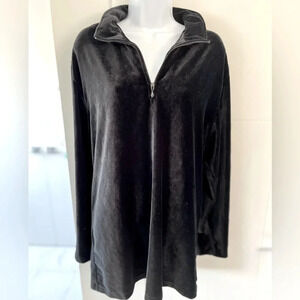 Vintage Size L Black Velvet Quarter Zip Sweater